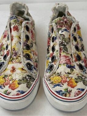 Blowfish Malibu Womens Off White Multicolor Roses Canvas Slip On Sneakers Size 7